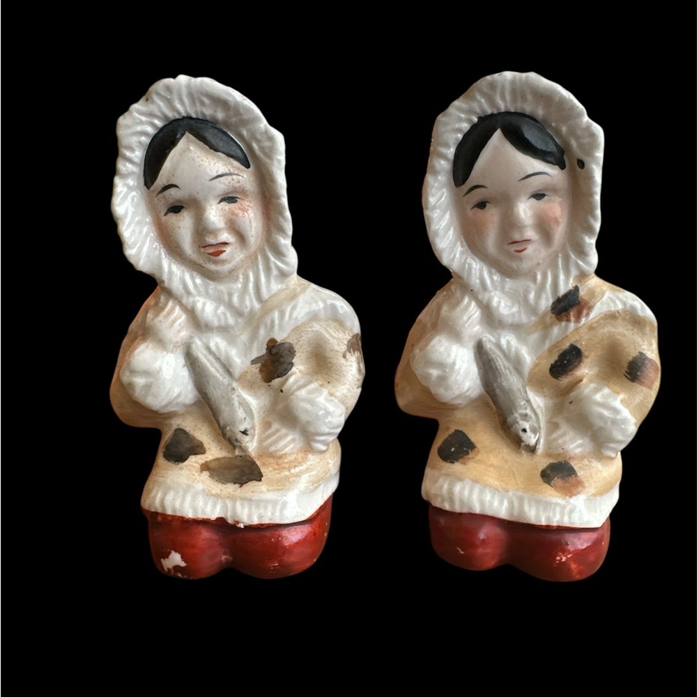 Vintage Salt and Pepper Eskimo Figurines with Red Pants